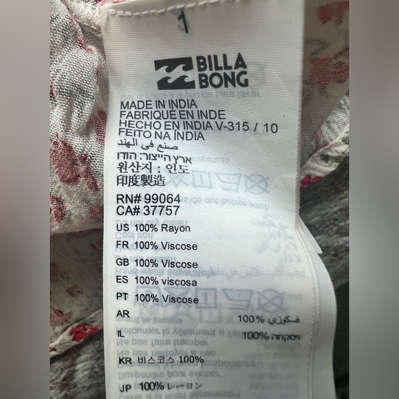 Billabong Red & White Floral Midi Dress XS V-Neck Garden Girl Euro Summer Dress - Picture 8 of 16